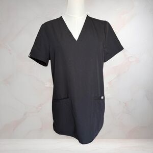 Figs Women's Black Scrub Top Size Small Nursing Uniform Technical Comfort